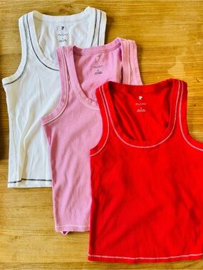 Pilcro Ribbed Tank Tops in Red, Pink, White - Bundle of 3 - Medium